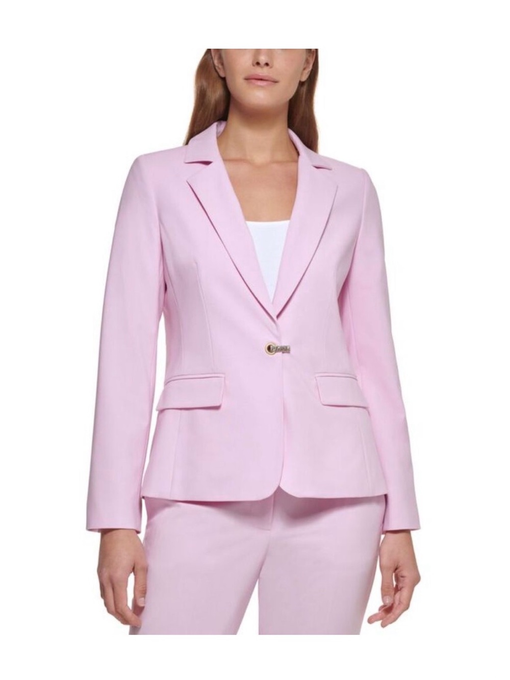 DKNY Pastel Pink Single-Button Tailored Blazer with golf button